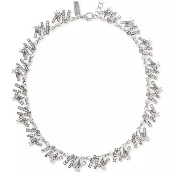 Silver-Tone Pavé & Imitation Pearl Stick All-Around Collar Necklace, 17" + 3" ex - Picture 2 of 4